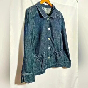 🛑 J. Jill Womens Blue Denim Babydoll Button-up 100% Cotton Jacket Size SP